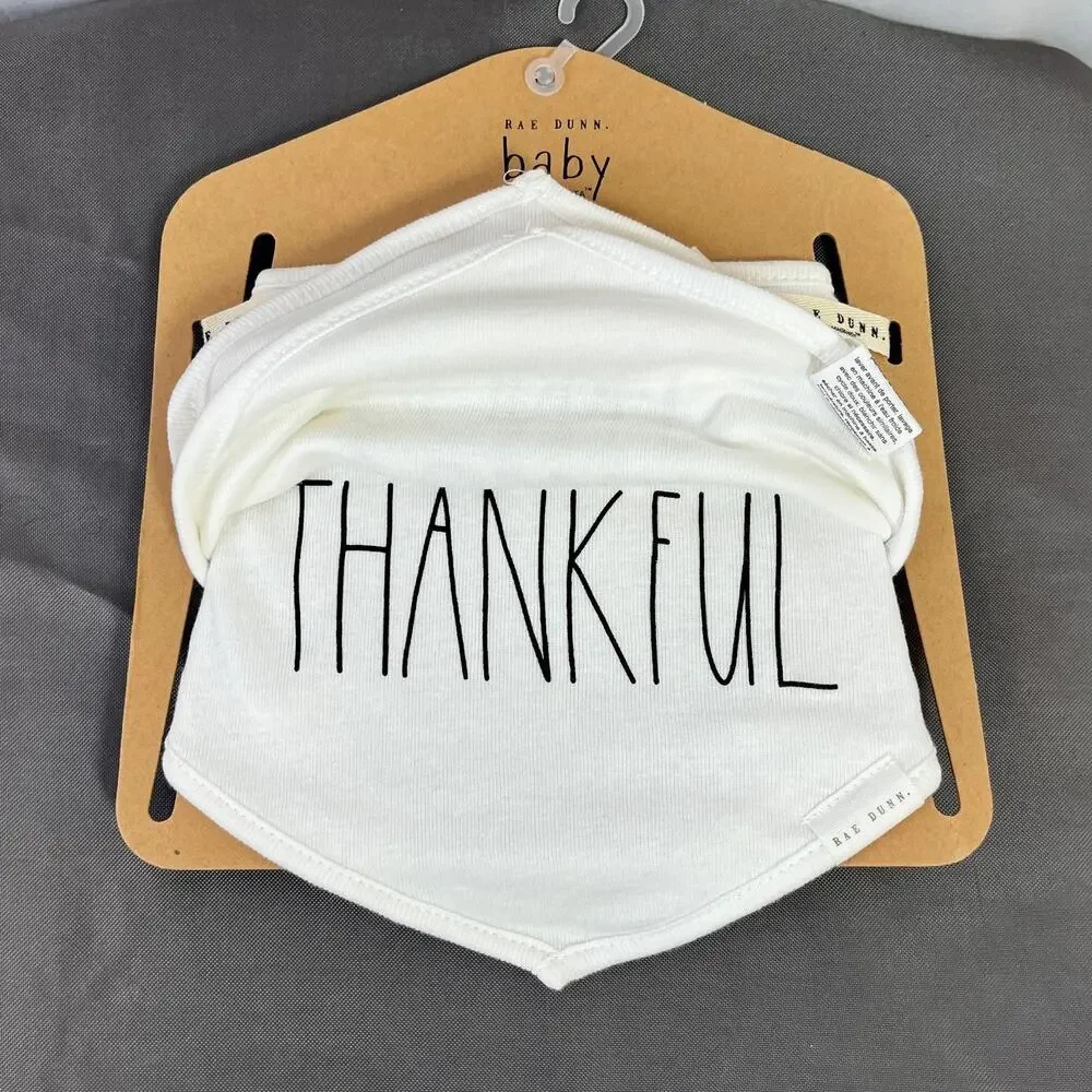 Rae Dunn Baby Bibs Thanksgiving Set of 3 Blessed Gobble Gobble Thankful NEW
